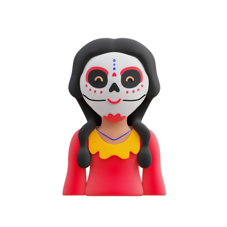 Femme avec masque de crâne  3D Illustration