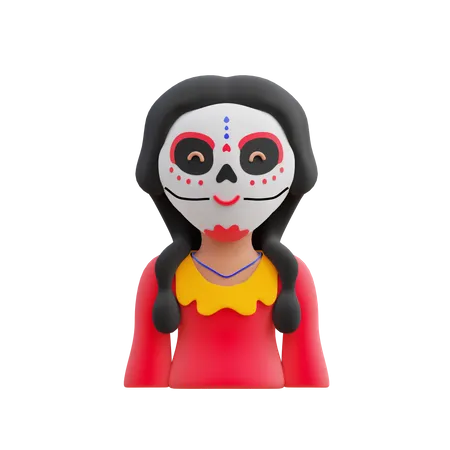 Femme avec masque de crâne  3D Illustration