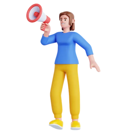 Femme avec mégaphone  3D Illustration