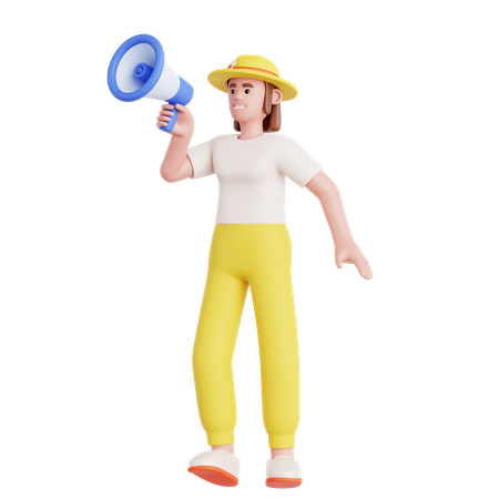 Femme avec mégaphone  3D Illustration