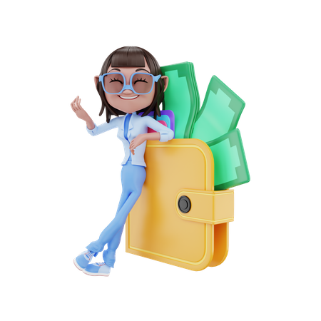 Femme avec portefeuille  3D Icon