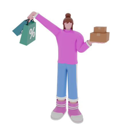 Femme avec sac à main  3D Illustration