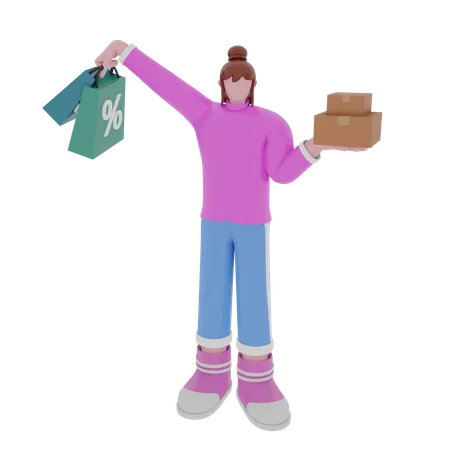 Femme avec sac à main  3D Illustration