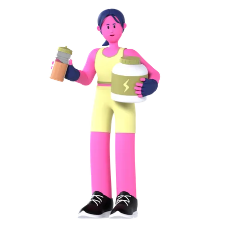 Femme avec boisson protéinée  3D Illustration