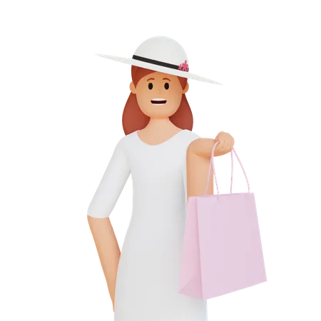 Femme avec un sac à provisions  3D Illustration