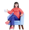 Femme assise sur un canapé avec une tasse de boisson