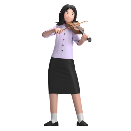 Femme avec violon  3D Illustration