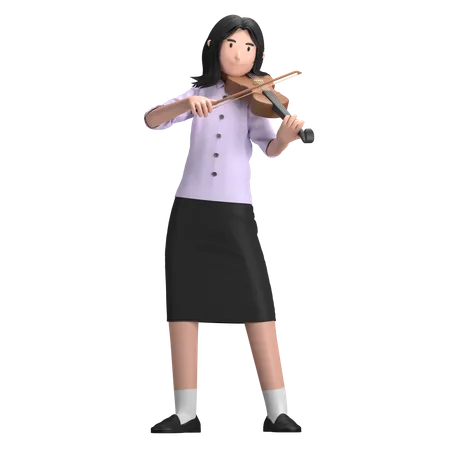 Femme avec violon  3D Illustration