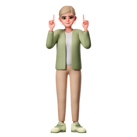 Femme bien habillée pointant vers le haut avec les deux mains  3D Icon