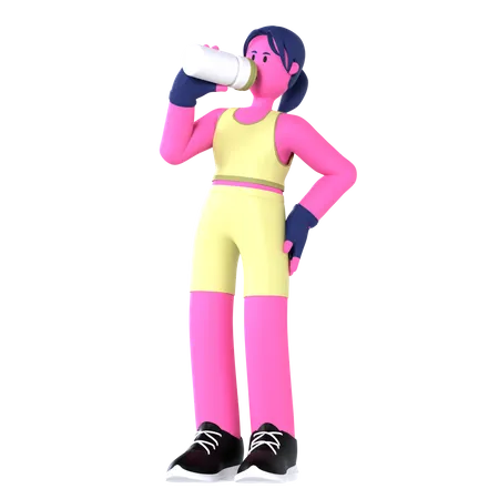 Femme boit de l'eau  3D Illustration