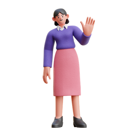 Femme bonjour geste de la main  3D Illustration