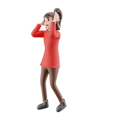 Femme, couvrir, oreille  3D Illustration