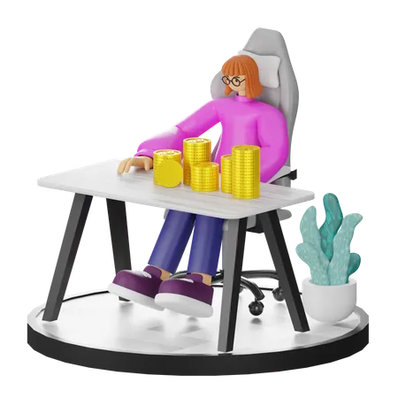 Femme calculant ses revenus  3D Illustration