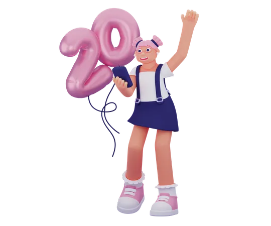 Femme célébrant son anniversaire  3D Illustration