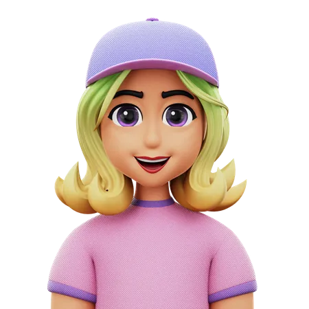 Femme cheveux longs avec chapeau  3D Icon