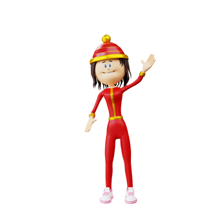 Femme chinoise, agitant la main  3D Icon