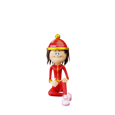 Femme chinoise assise  3D Icon