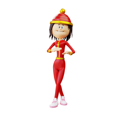 Femme chinoise debout avec les jambes croisées  3D Icon