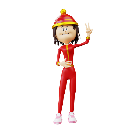 Femme chinoise montrant le signe de la victoire  3D Icon