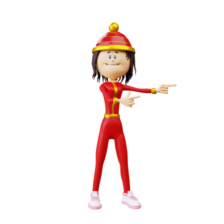 Femme chinoise pointant vers la gauche  3D Icon
