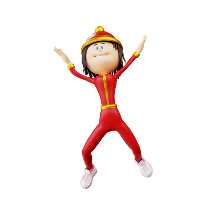 Femme chinoise sautant en l’air  3D Icon