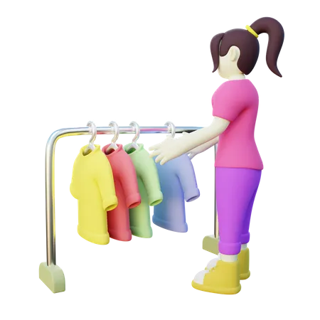 Femme choisissant une chemise au magasin  3D Illustration