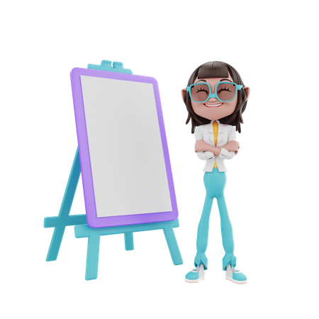 Femme côte à côte avec le tableau de présentation  3D Illustration