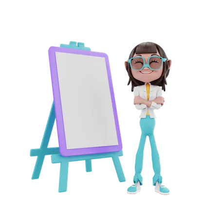 Femme côte à côte avec le tableau de présentation  3D Illustration