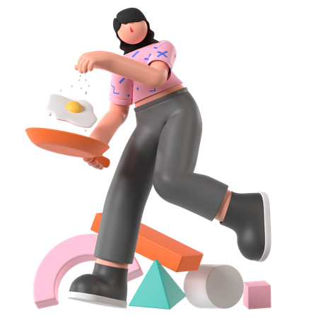 Femme cuisinant des œufs  3D Illustration