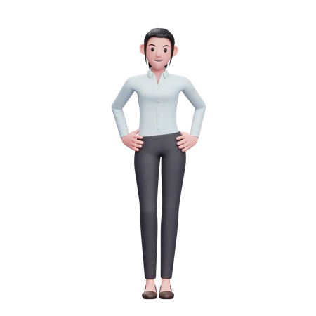 Femme d'affaires heureuse avec la main sur la taille  3D Illustration