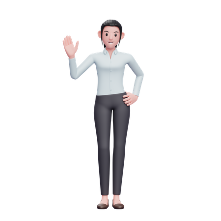 Femme d'affaires agitant la main en disant bonjour  3D Illustration
