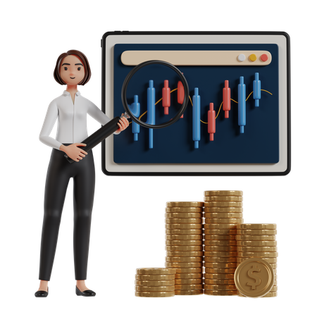 Femme d'affaires analysant l'investissement boursier  3D Illustration