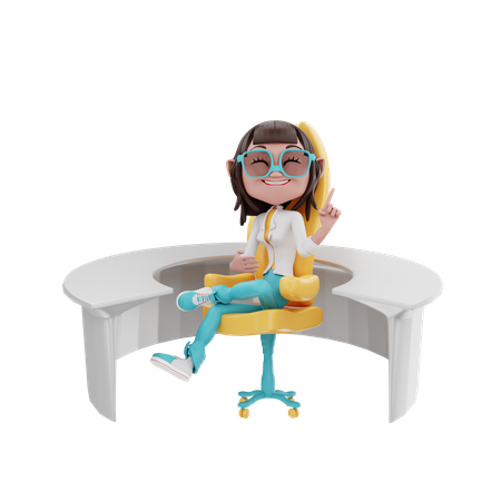 Femme d'affaires assise sur une chaise de bureau et une table circulaire  3D Illustration