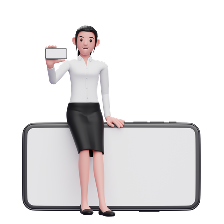 Femme d'affaires assise nonchalamment sur le téléphone tout en montrant l'écran du téléphone  3D Icon