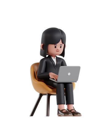 Femme d'affaires assise sur une chaise et travaillant sur un ordinateur portable  3D Illustration