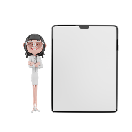 Femme d'affaires avec écran de tablette vierge  3D Illustration