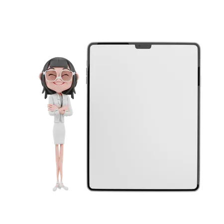 Femme d'affaires avec écran de tablette vierge  3D Illustration