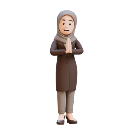 Femme d'affaires avec hijab faisant un geste de salutation traditionnel  3D Icon