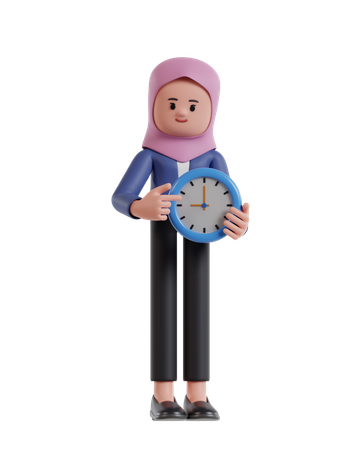 Femme affaires, à, hijab, tenue, horloge  3D Illustration