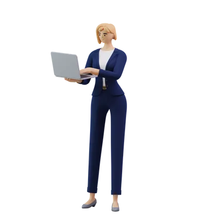 Femme d'affaires avec un ordinateur portable  3D Illustration