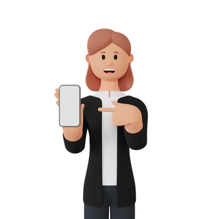 Femme d'affaires avec smartphone avec écran vide  3D Illustration