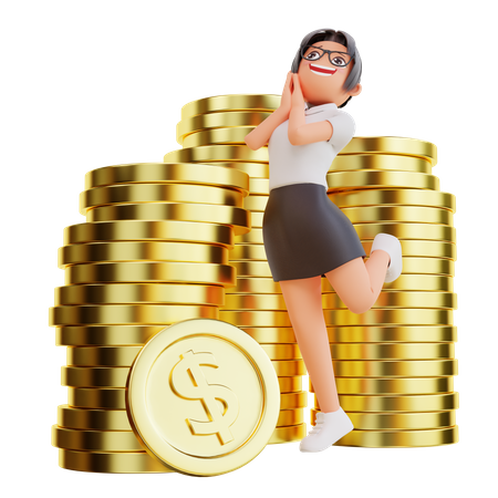 Femme affaires, à, pièce dollar  3D Illustration