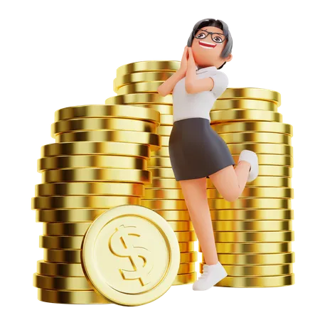 Femme affaires, à, pièce dollar  3D Illustration