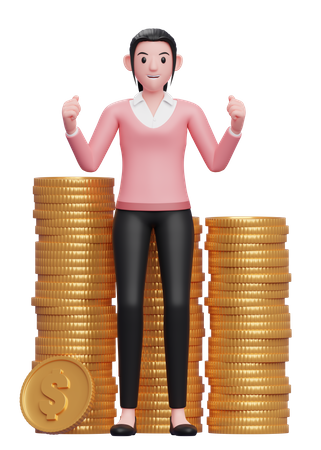 Femme d'affaires célébrant la réussite financière  3D Illustration