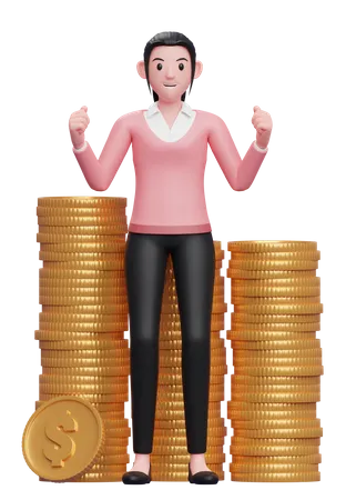 Femme d'affaires célébrant la réussite financière  3D Illustration