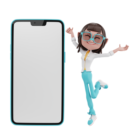 Femme d'affaires dansant avec un téléphone portable  3D Illustration