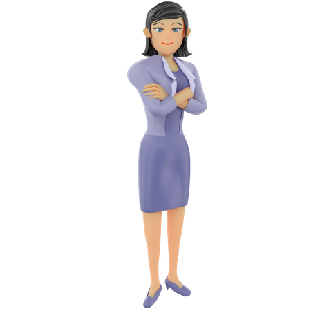 Femme affaires, debout, bras croisés  3D Illustration