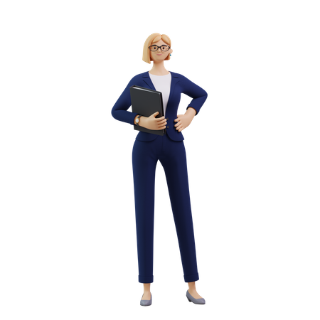 Femme d'affaires debout avec un fichier en main  3D Illustration