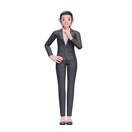 Femme d'affaires debout avec le doigt sur le menton  3D Illustration