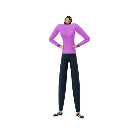 Femme affaires, debout, à, mains taille  3D Illustration